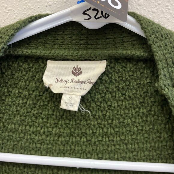 Betseys boutique shop Olive Green Pocket Knit Cardigan small 740 - Picture 2 of 5